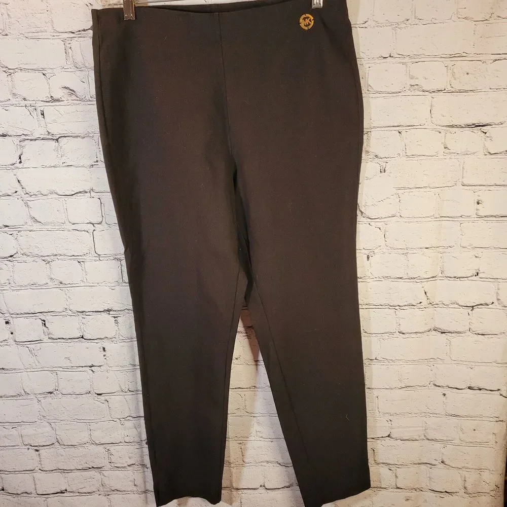 Michael Michael Kors Leggings Womens L Black Excellent Gold Logo Ponte Pants